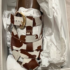 SCHUTZ Cowhide Pattern Sandals with Gold Buckle